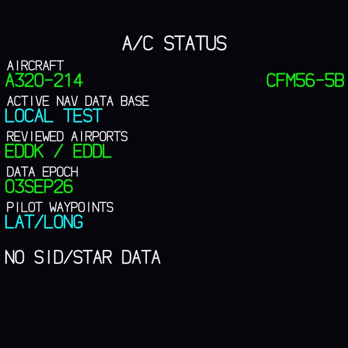 The MCDU display as shown in Fly-K